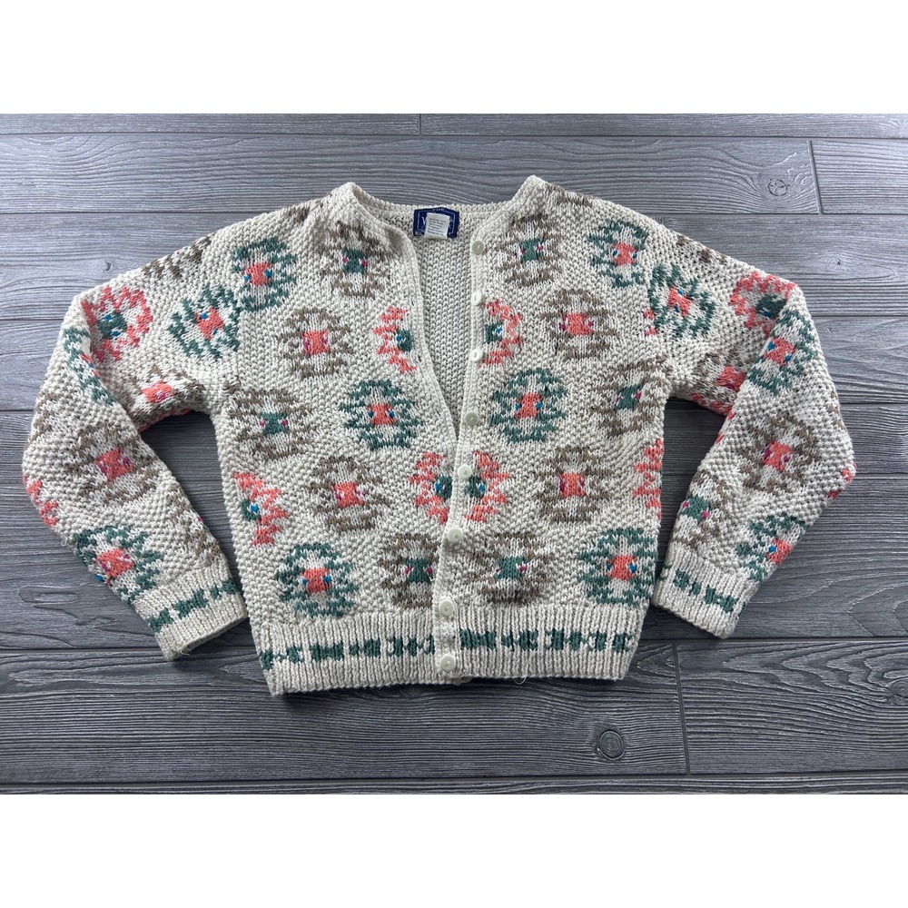 Woolrich Woman Vintage Southwestern Knit Cardigan Sweater Cream Multi Size S